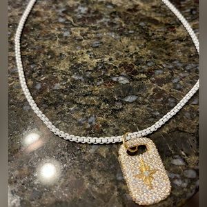 Necklace. 17”+ 3” extender. Magnetic clasp. White chain, silver pendant. NIP.